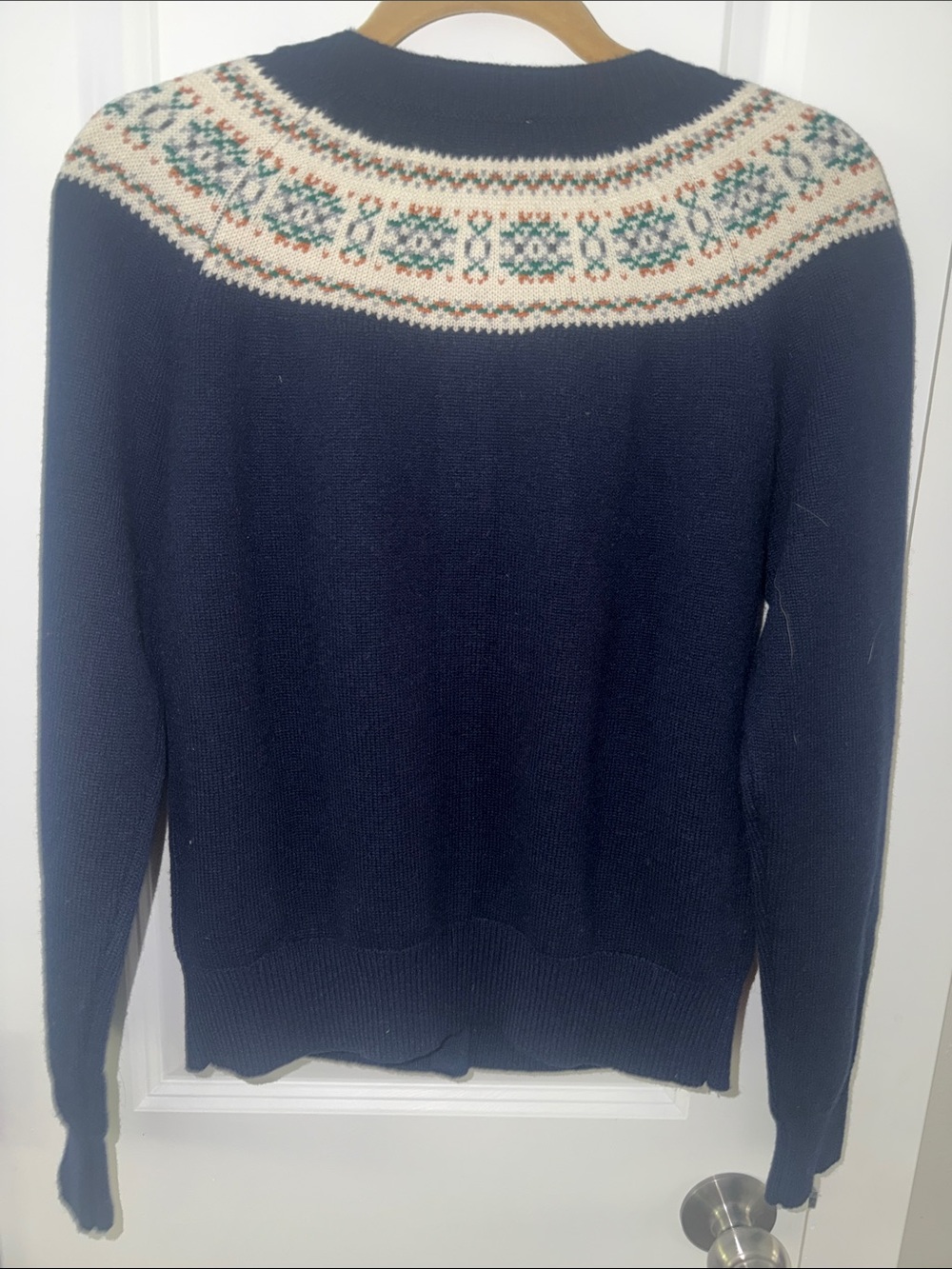 Celine Navy Fair Isle Yoke Cardigan with Gold Buttons - Picture 6 of 11